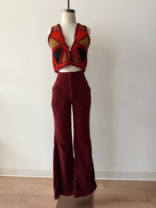 1970s Vintage Soft Brick Red Corduroy Pants by "Rhythm and Blues" - 26"