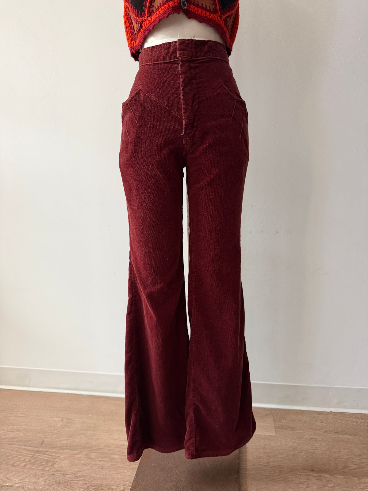 1970s Vintage Soft Brick Red Corduroy Pants by "Rhythm and Blues" - 26"