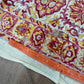 1970s Vintage Indian Cotton Hand Block Printed Uncut Fabric Yardage - Red / Pink / Yellow Lotus Flower - 64" x 100" (#2)