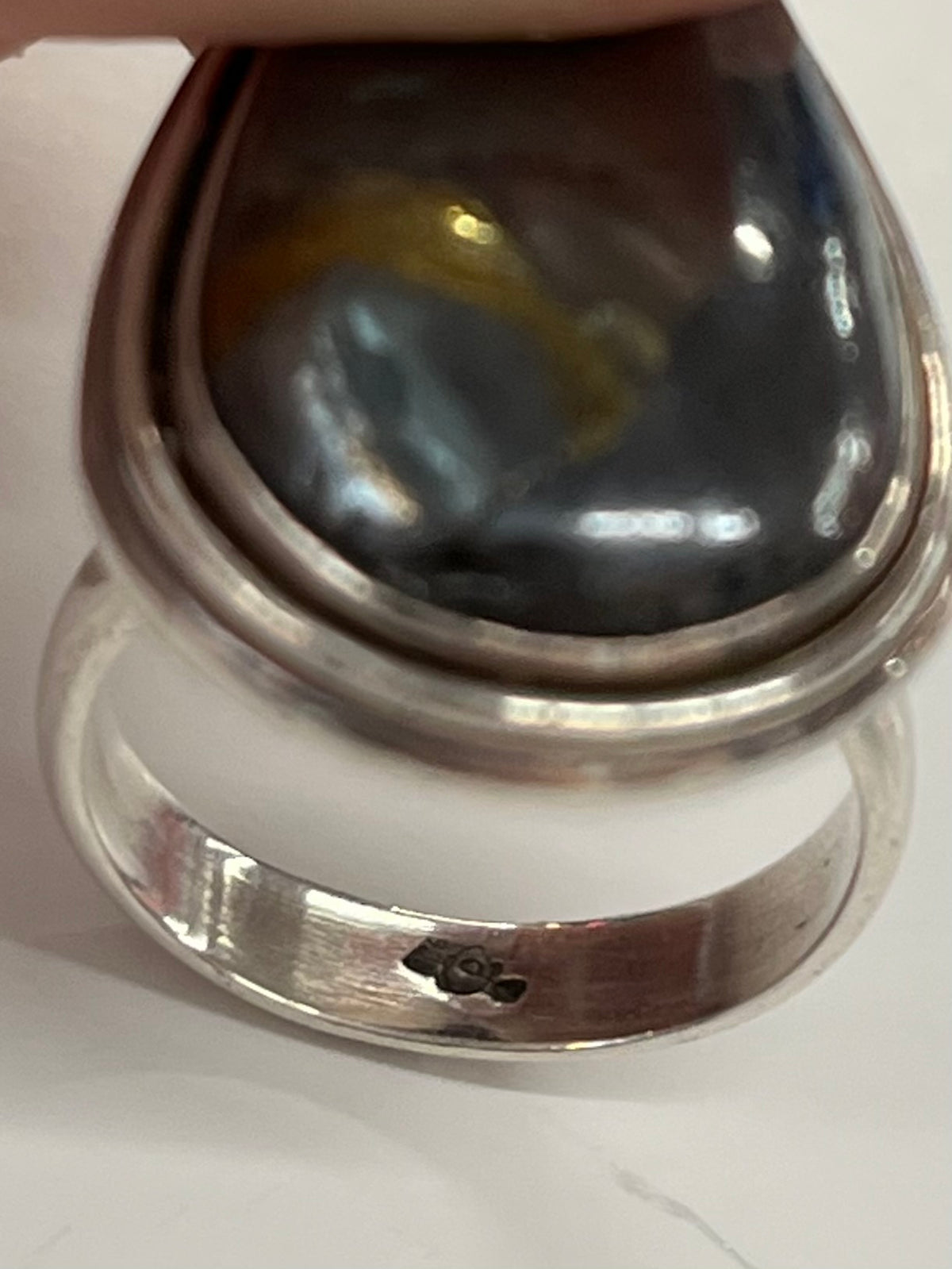 1990s Vintage Nuumite and Sterling Teardrop Ring - Size 7