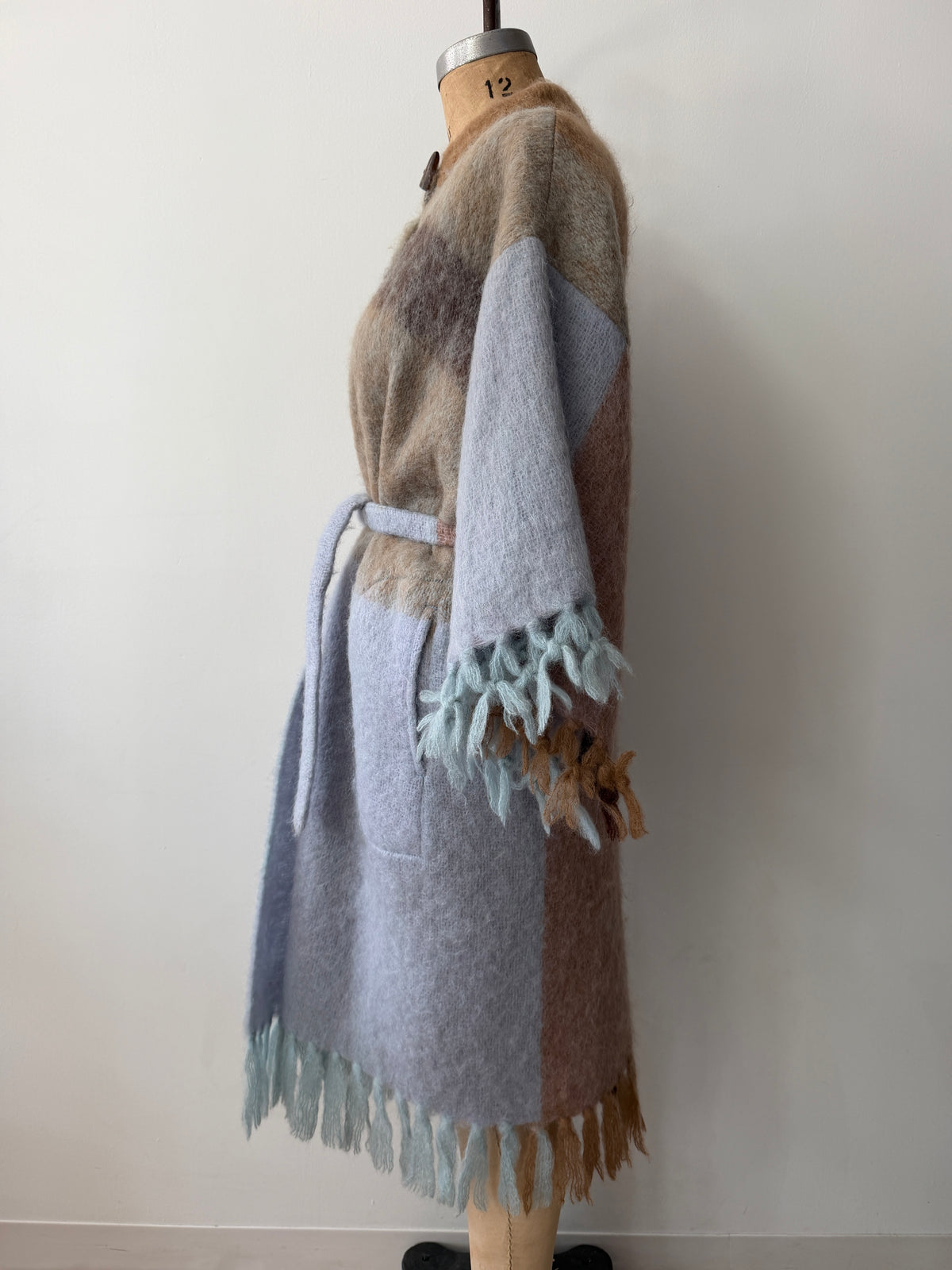 1970s - 80s Vintage Robins Egg Blue and Brown Mohair Blanket Coat