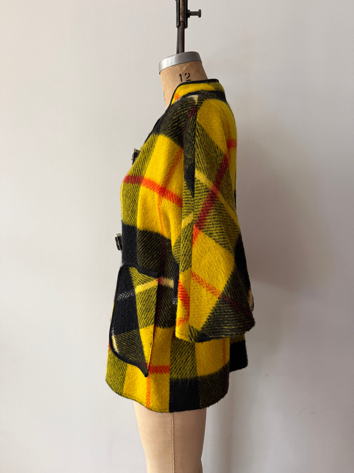 1960s Yellow Plaid Buckle Poncho Capelette by King of the Ponchos