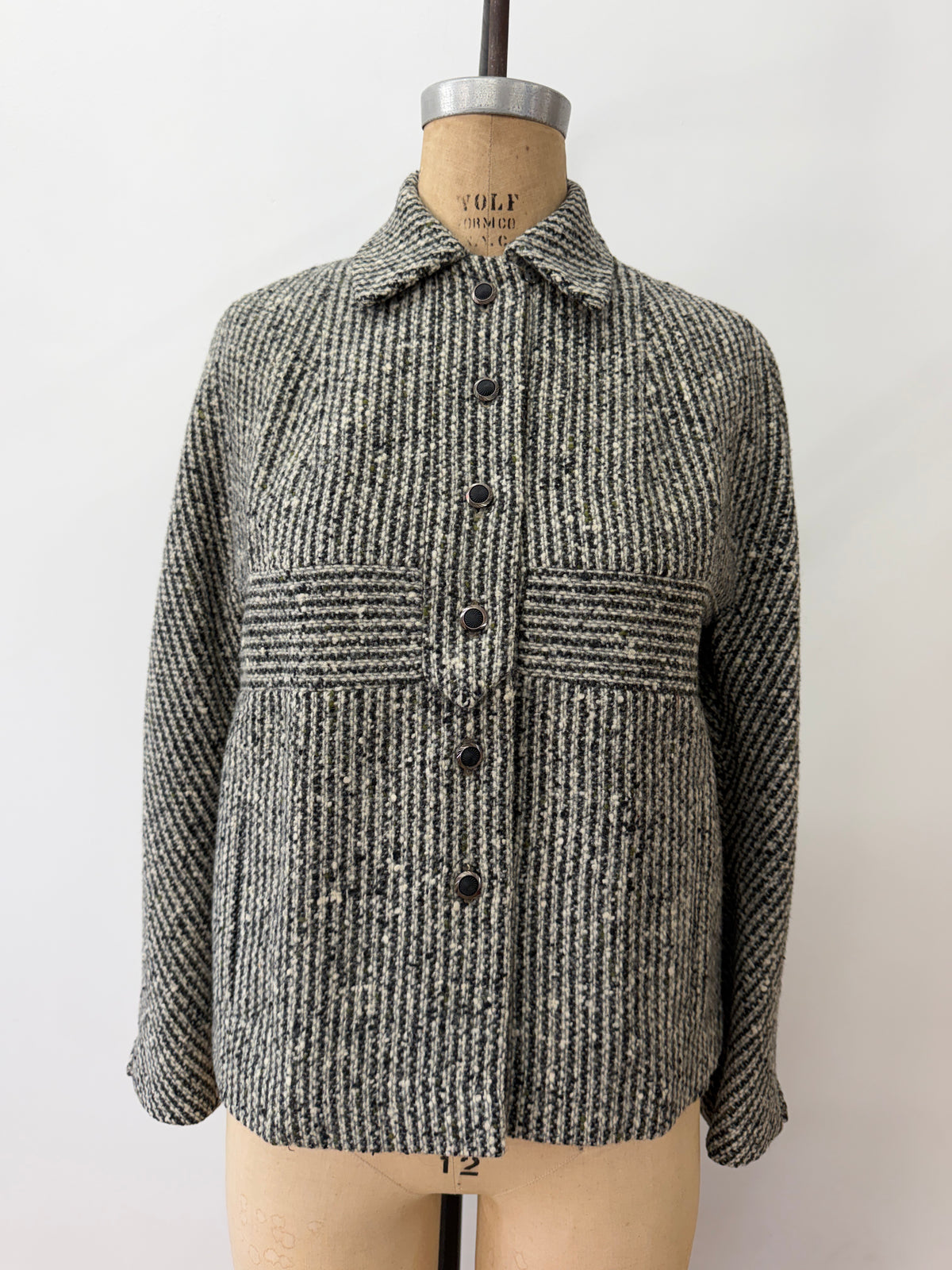 1950s Vintage Grey Wool Bouclé Tweed Cropped Jacket