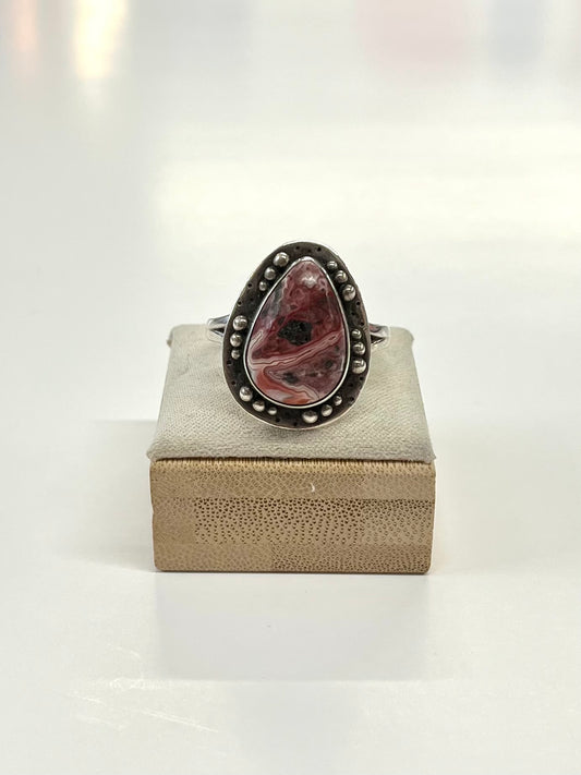 1980s Vintage Sterling and Agate Southwest Ring - Size 13