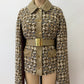 1960s Vintage Mod Wool Chain Belted Capelette Coat with Cape Over