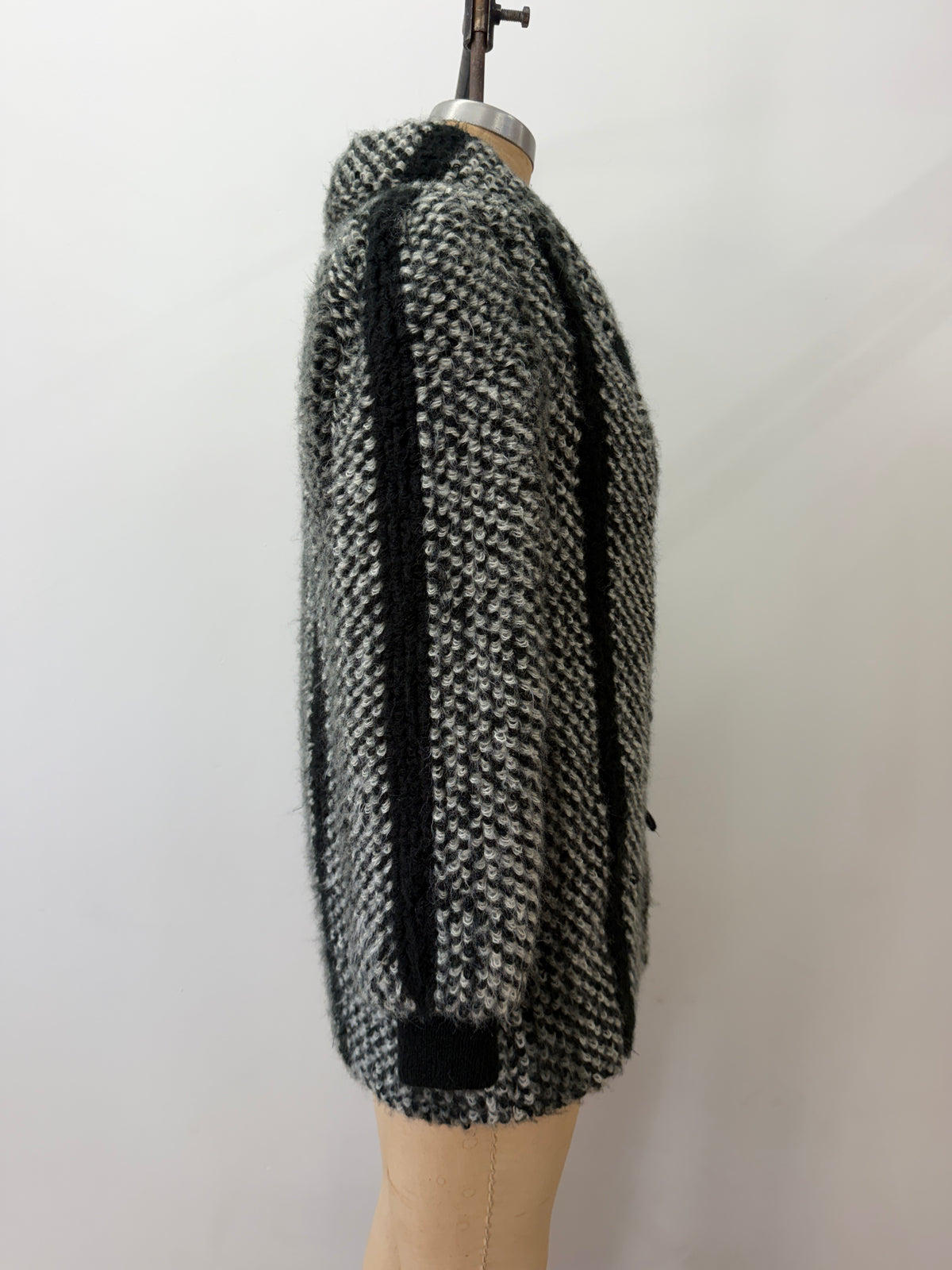 1980s Vintage Black & White Shaggy Knit Coat