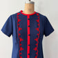 1970s Vintage Mod Navy w/ Red Scalloped Trim A-Line Dress