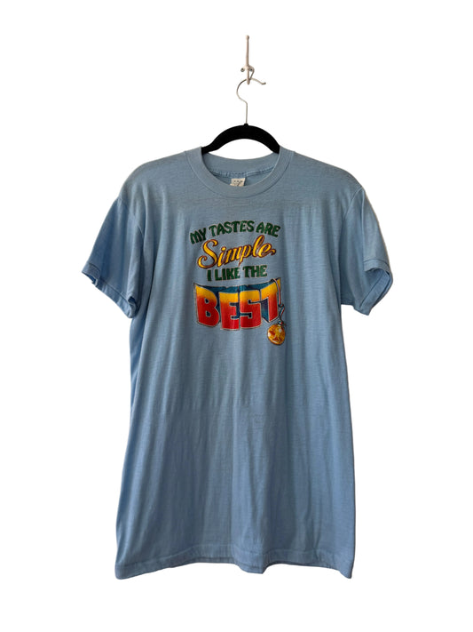 1980s Vintage My Tastes Are Simple Iron On Funny Joke Tee