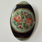 1990s Vintage Painted Wood Floral Oval Brooch