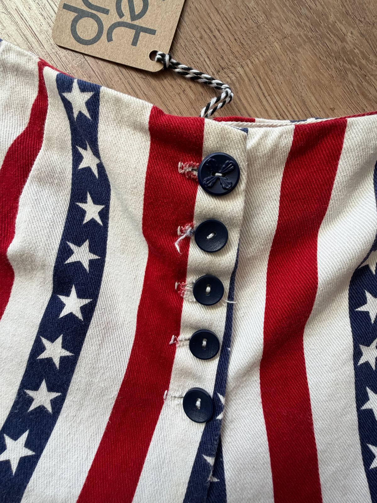 1970s Vintage Hand Sewn American Flag Stars & Stripes High Rise Cotton Shorts