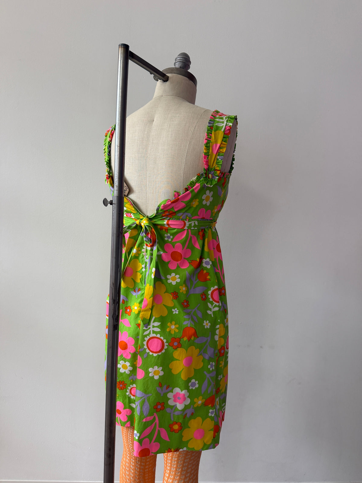 1960s Vintage Neon Flower Power Cotton Mini Dress by Lanz