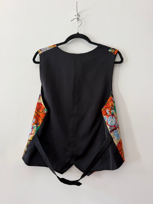 2000's Y2K Vintage Nicole Miller Novelty Print Basketball Vest 100% Silk