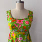 1960s Vintage Neon Flower Power Cotton Mini Dress by Lanz