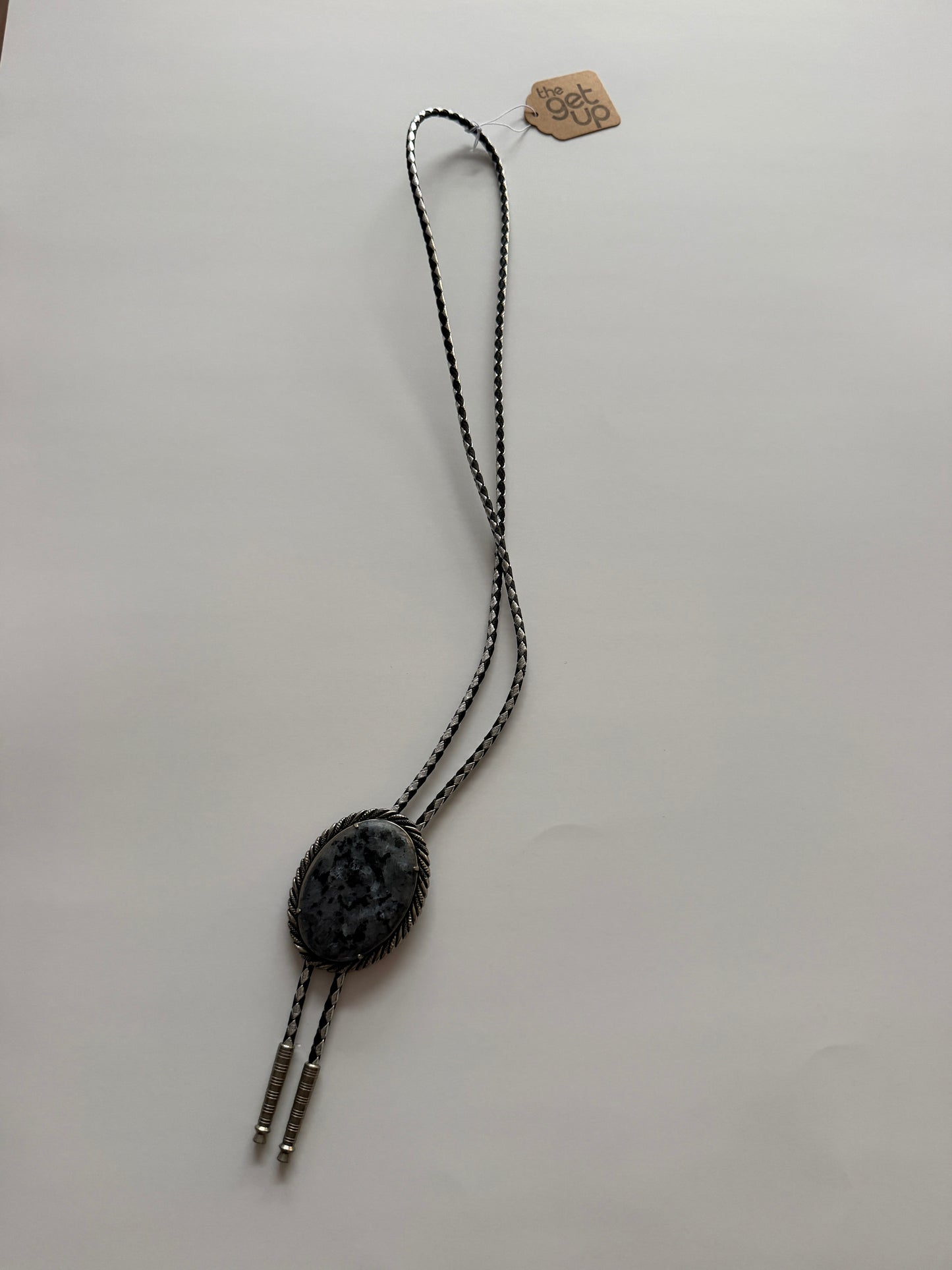 1980s Vintage Large Stone Bolo Tie Necklace