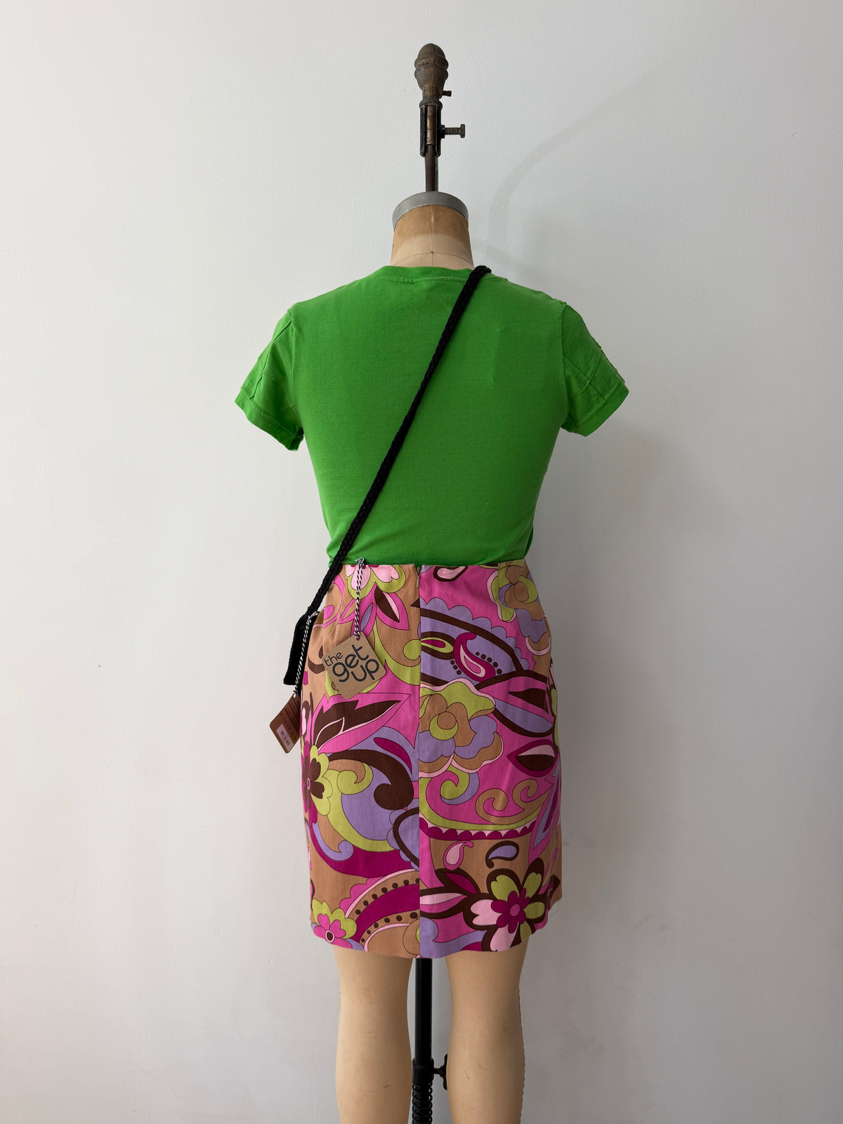 1990s Vintage Bright Green Square Patchwork Top Tee Shirt