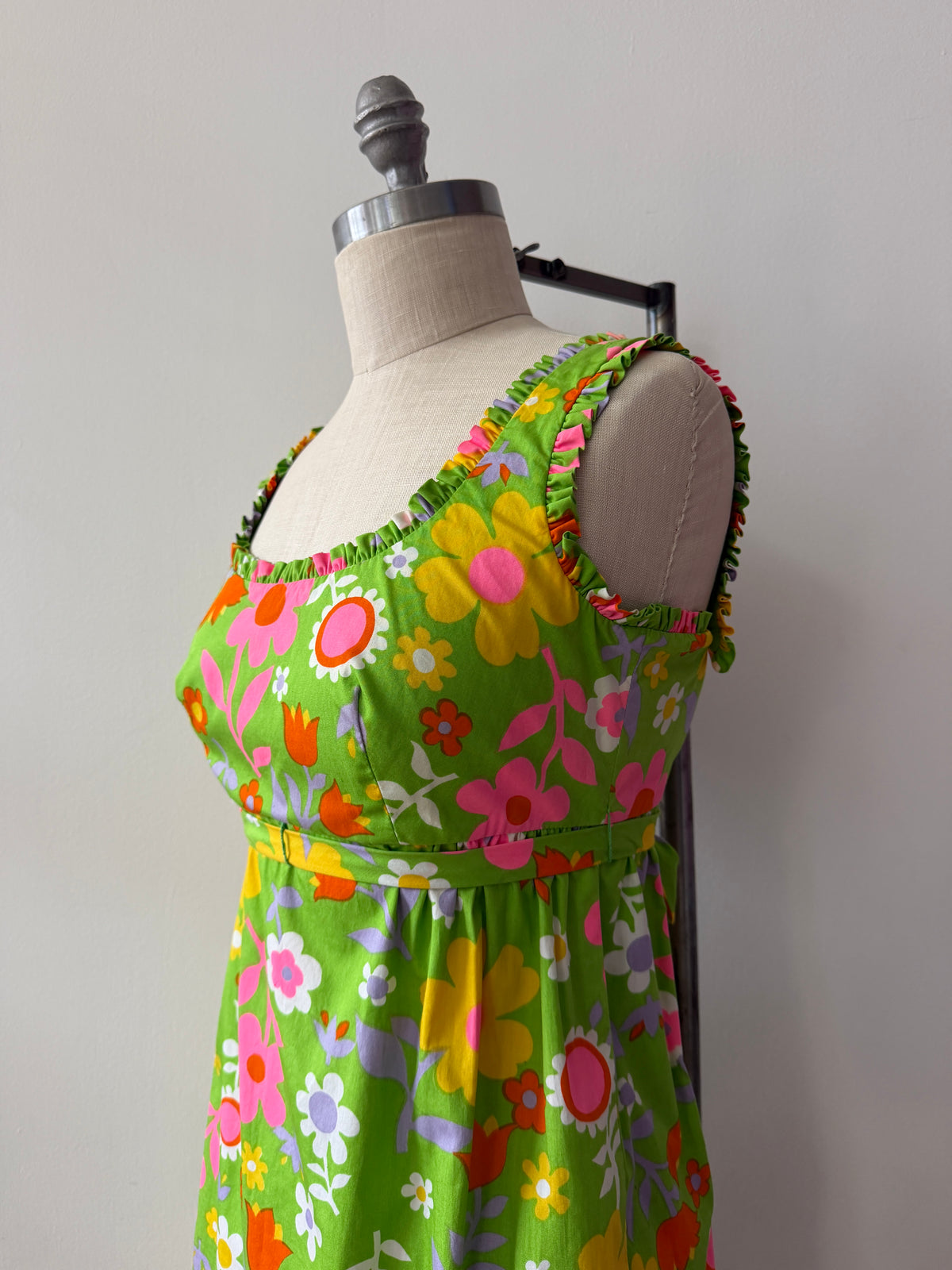 1960s Vintage Neon Flower Power Cotton Mini Dress by Lanz