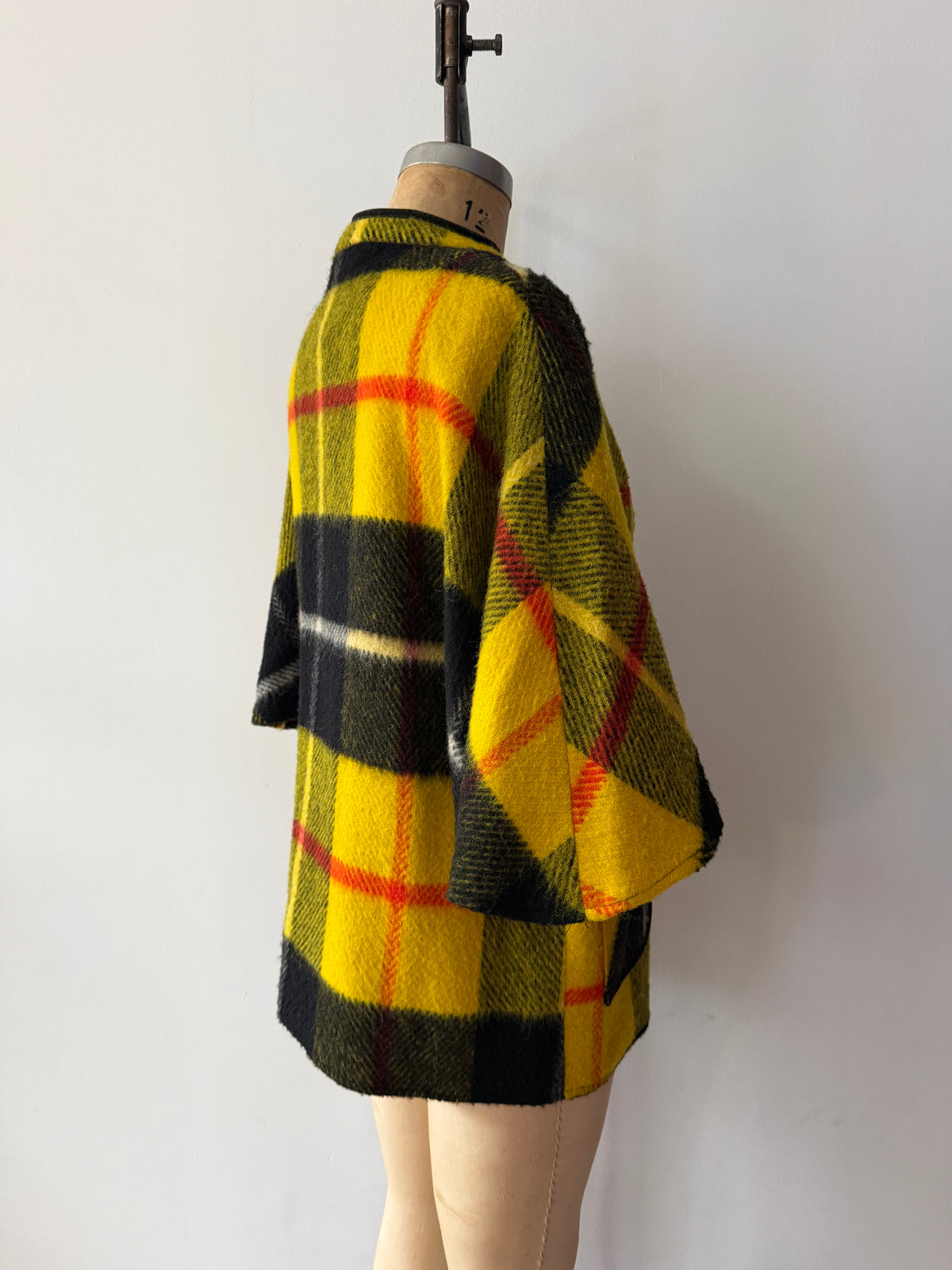 1960s Yellow Plaid Buckle Poncho Capelette by King of the Ponchos