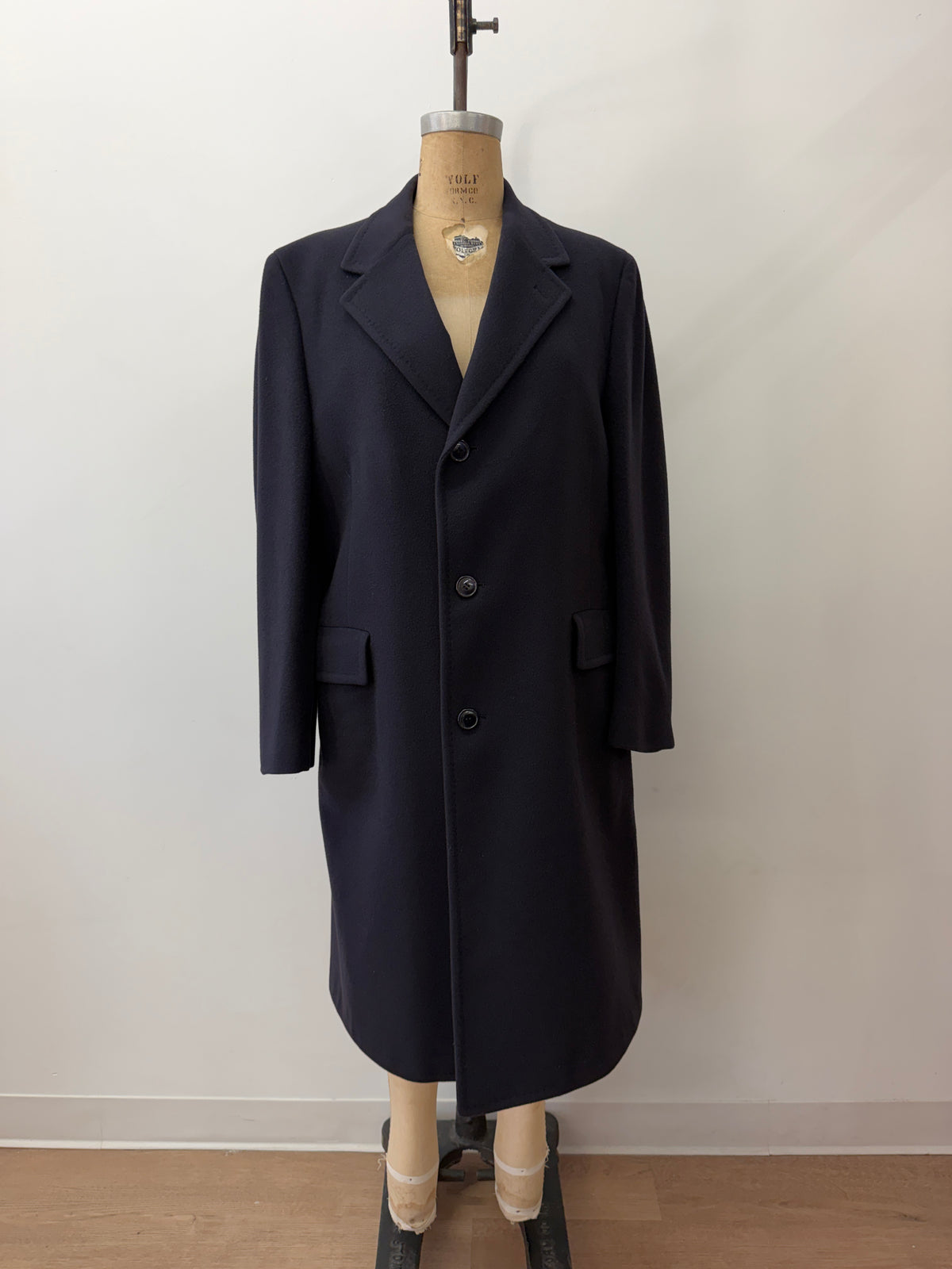 1960s Vintage Pure 100% Mongolian Cashmere Navy Blue Dress Coat