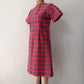 1960s Vintage Bold Pink Gray Windowpane Check A-line Mod Dress