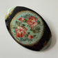 1990s Vintage Painted Wood Floral Oval Brooch