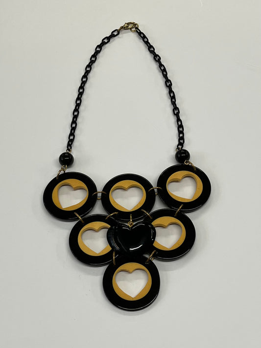 Bakelite & Celluloid Heart Cutout Statement Bib Necklace by Artisan Signed G. Balman