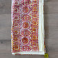 1970s Vintage Indian Cotton Hand Block Printed Uncut Fabric Yardage - Red / Pink / Yellow Lotus Flower - 64" x 100" (#2)