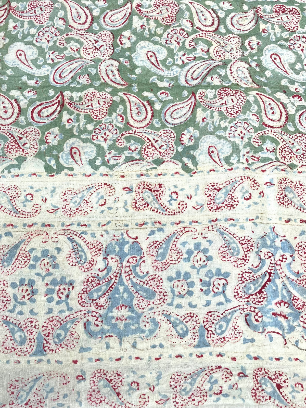 1970s Vintage Indian Cotton Hand Block Printed Uncut Fabric Yardage - 100" x 66" (#11)