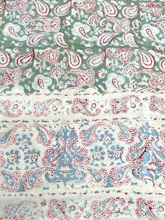 1970s Vintage Indian Cotton Hand Block Printed Uncut Fabric Yardage - 100" x 66" (#11)