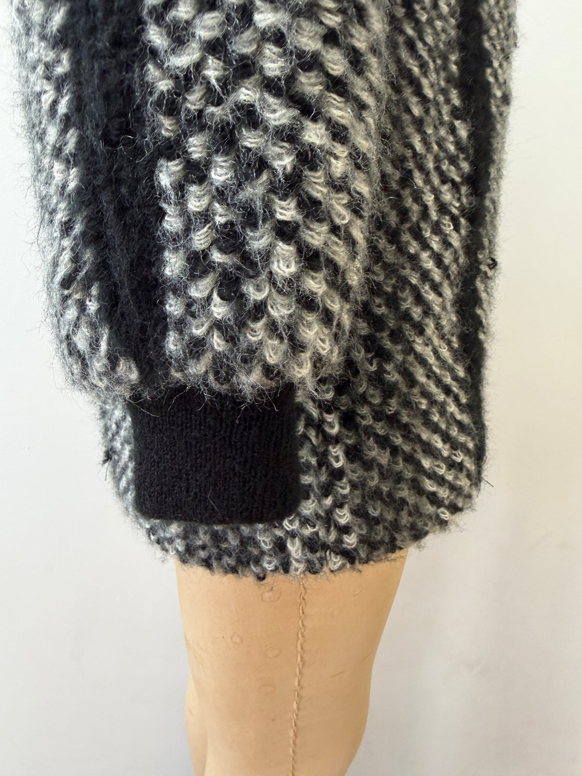 1980s Vintage Black & White Shaggy Knit Coat