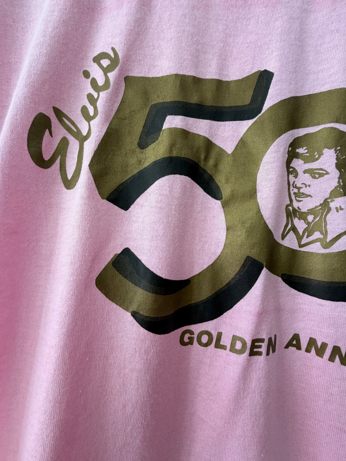 1984 Vintage Pink Elvis Presley Golden Anniversary Thin Tee
