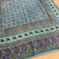 1970s Vintage Indian Cotton Hand Block Printed Uncut Fabric Yardage - Teal / Burgundy / Paisley / People / Horses Motifs -96" x 80" (#13)