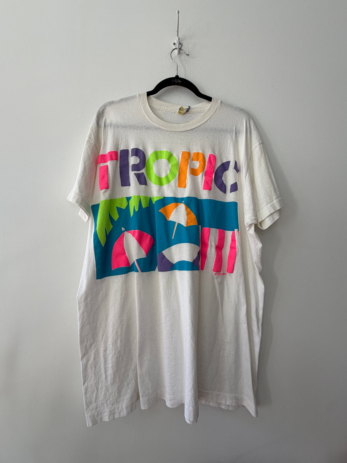 1990s Vintage Neon Tropic Beach T-Shirt - Made in Ireland