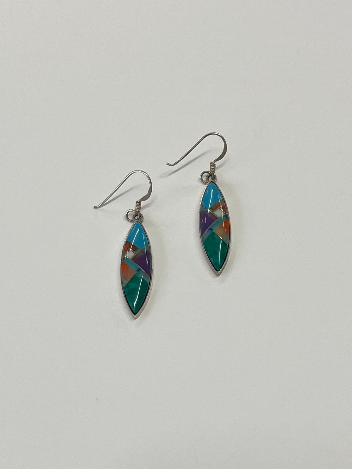 1990s Vintage Sterling Silver Stone Inlay Earrings