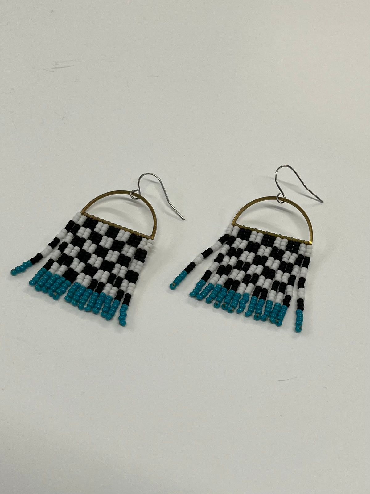 Handmade Beaded Checkerboard Teal Seed Bead Earrings