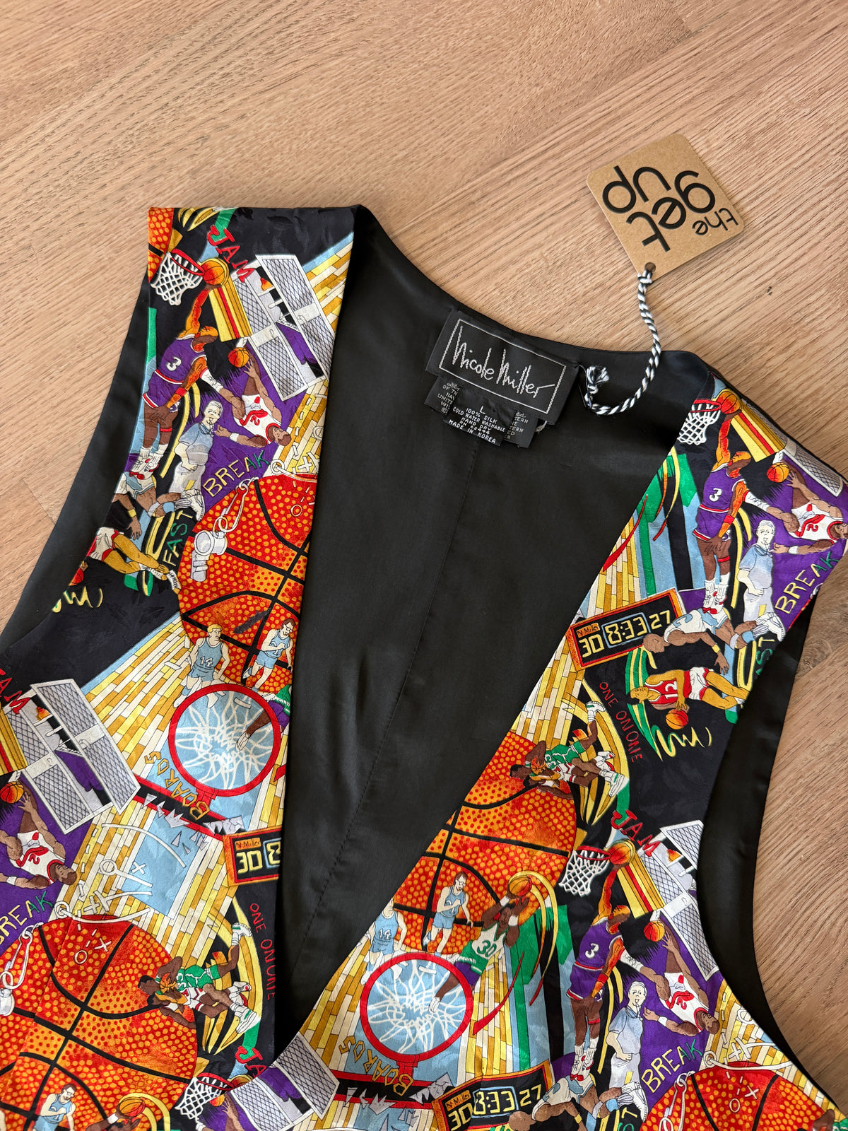 2000's Y2K Vintage Nicole Miller Novelty Print Basketball Vest 100% Silk