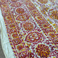 1970s Vintage Indian Cotton Hand Block Printed Uncut Fabric Yardage - Red / Pink / Yellow Lotus Flower - 64" x 100" (#2)