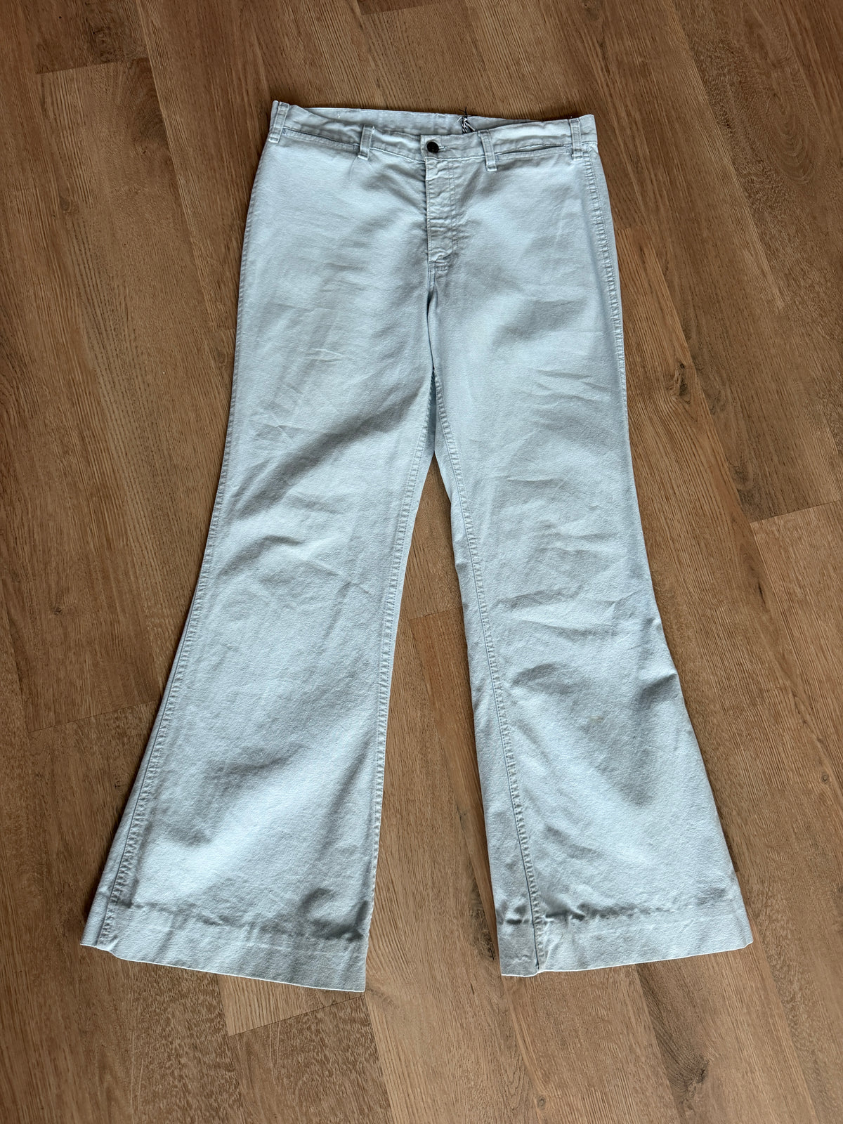 1960s - 1970's Levi's "BIG E" High Waisted Cotton Light Blue Wash Denim Bellbottom Pants - 34" x 31"