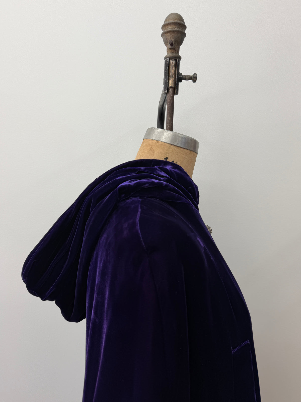1950s - 1960s Vintage Deep Purple Velvet with Rhinestone Buttons Full Length Cape Cloak with Hood