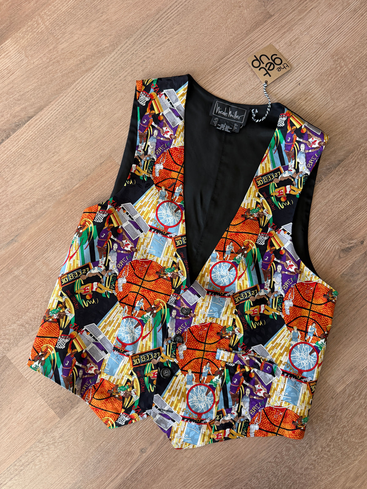 2000's Y2K Vintage Nicole Miller Novelty Print Basketball Vest 100% Silk