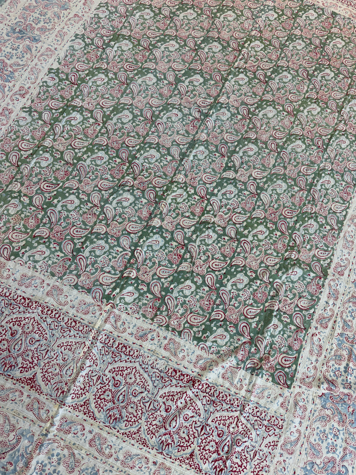 1970s Vintage Indian Cotton Hand Block Printed Uncut Fabric Yardage - 100" x 66" (#11)