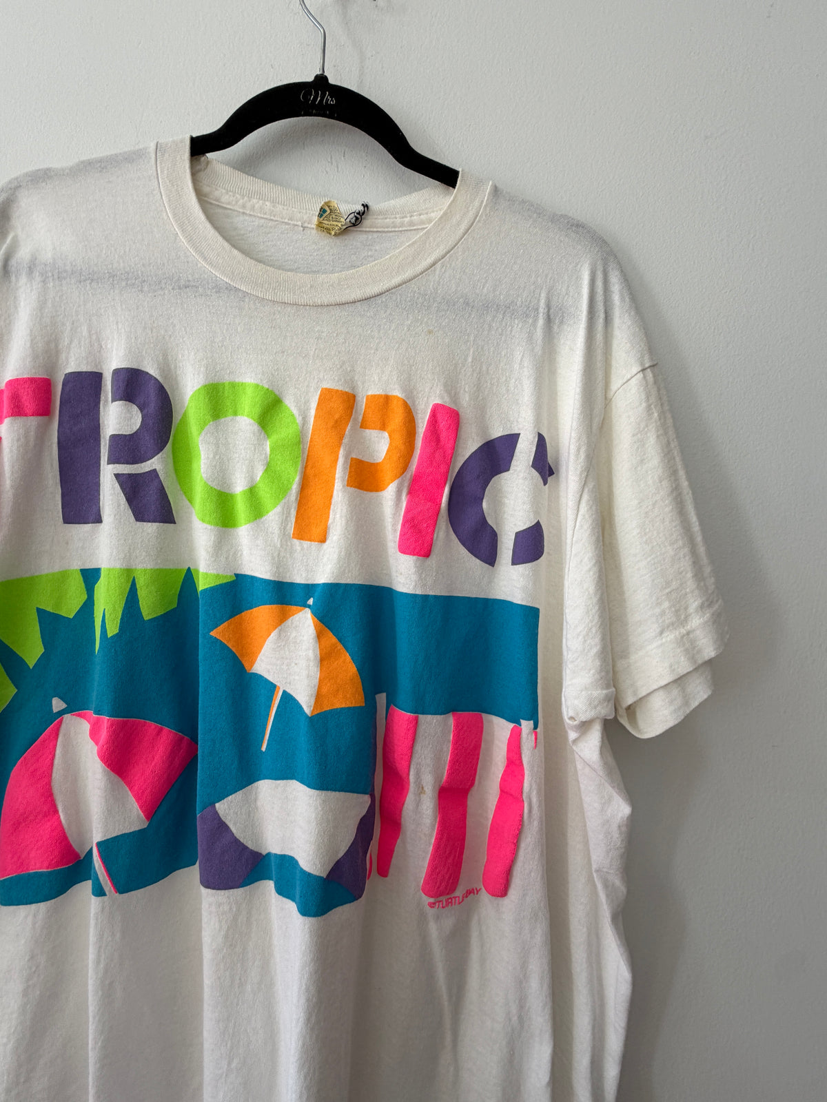 1990s Vintage Neon Tropic Beach T-Shirt - Made in Ireland