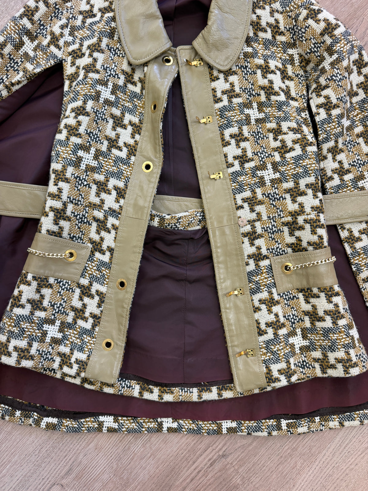 1960s Vintage Mod Wool Chain Belted Capelette Coat with Cape Over