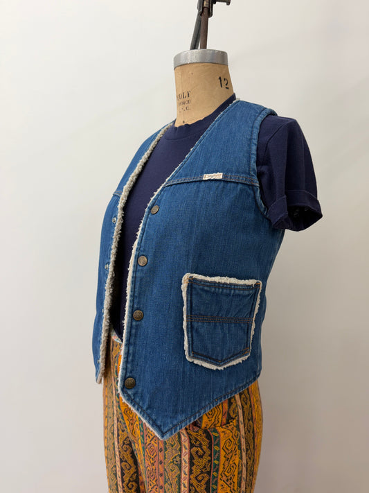 1970s Fleece-Lined Denim Snap Vest