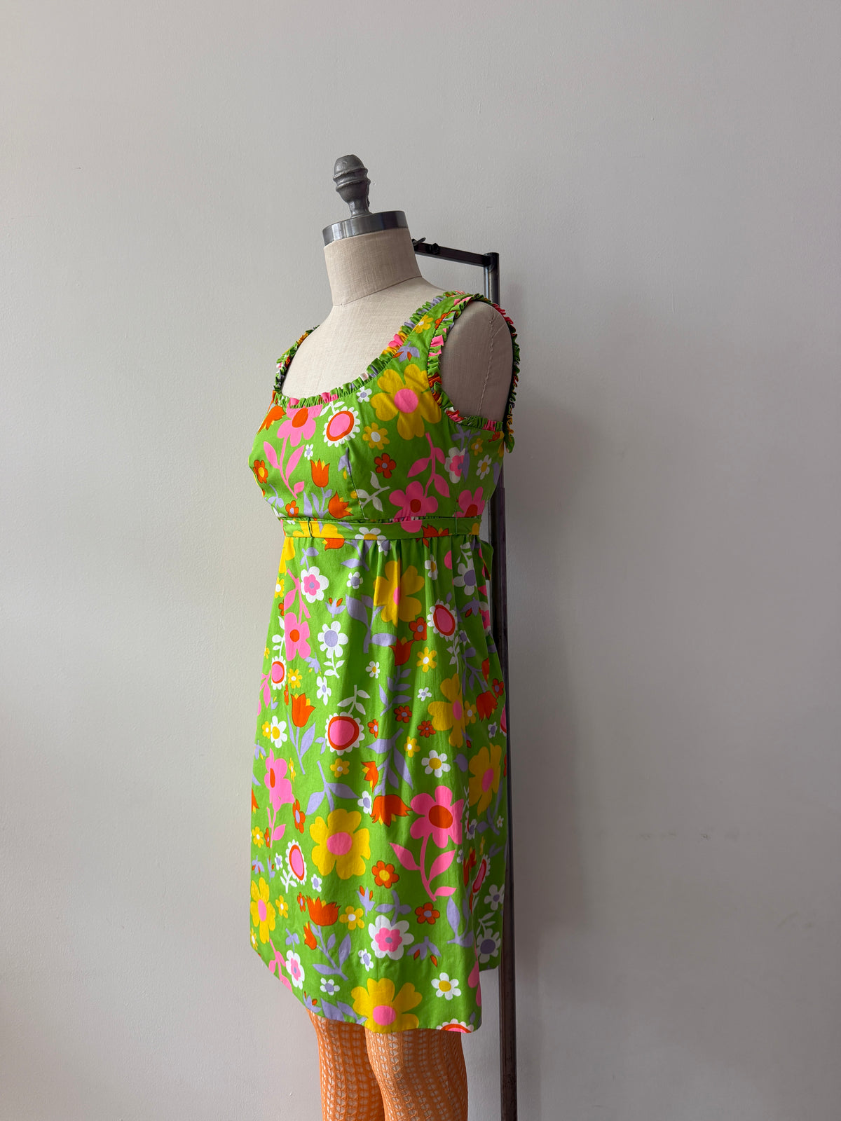 1960s Vintage Neon Flower Power Cotton Mini Dress by Lanz
