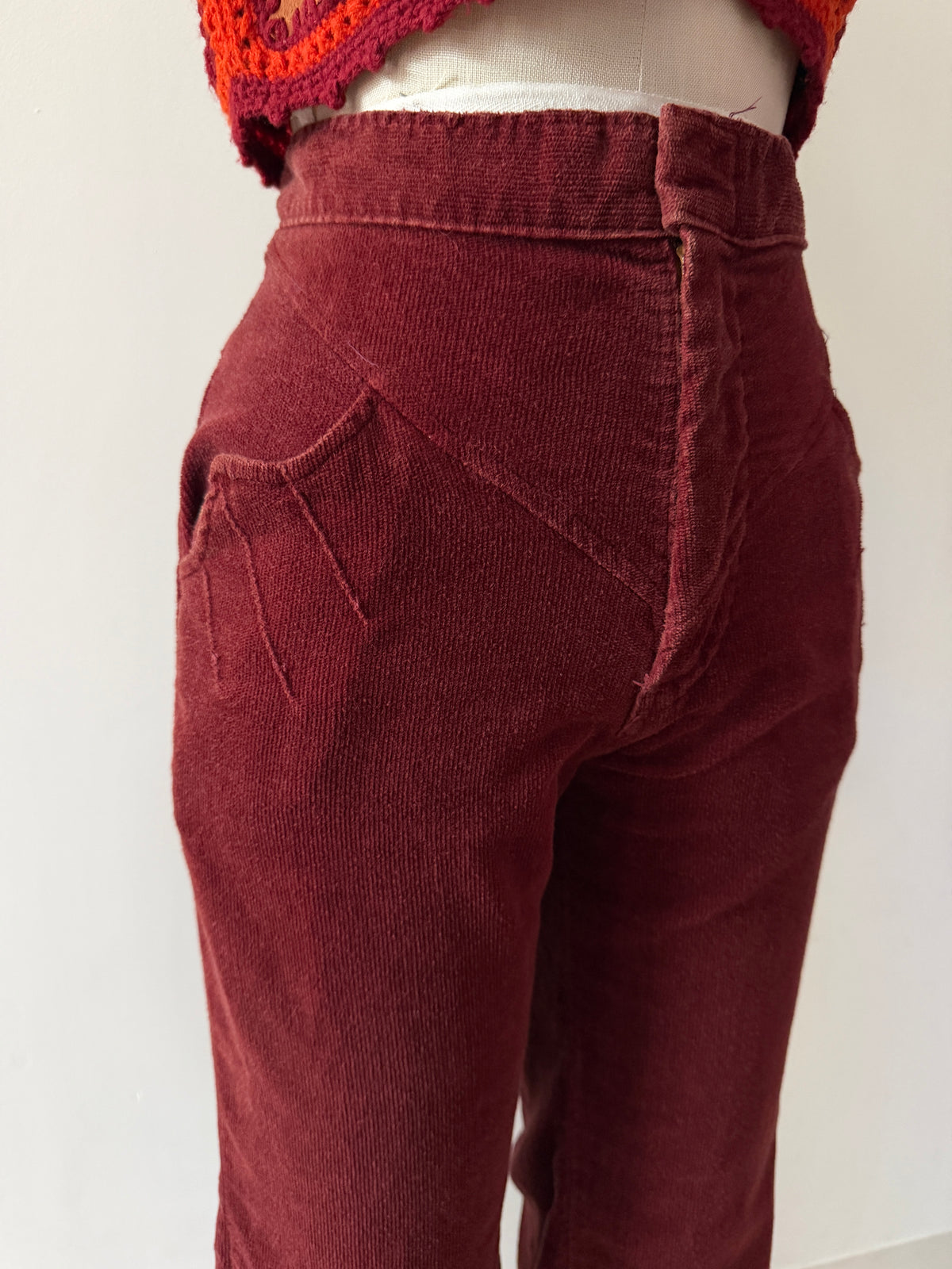 1970s Vintage Soft Brick Red Corduroy Pants by "Rhythm and Blues" - 26"