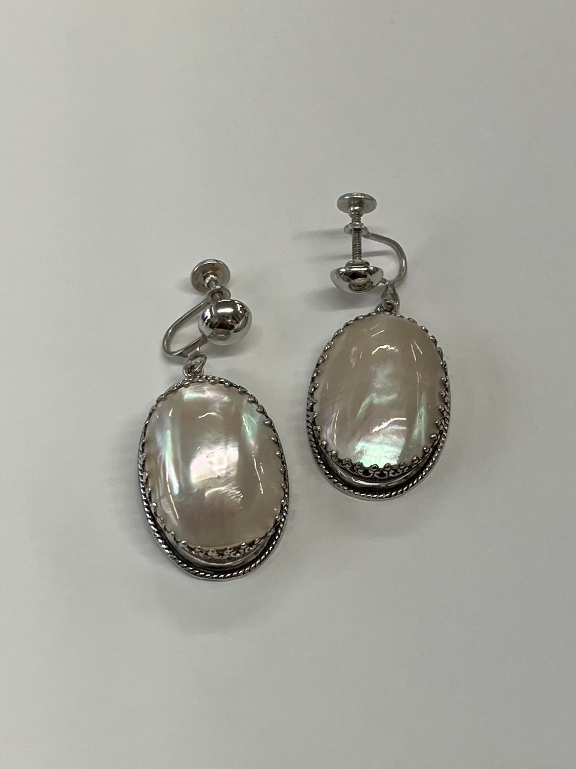 1950s Vintage Whiting and Davis Sterling and Mother of Pearl Screwback Earrings