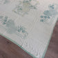 1940s - 1950s Vintage Indian Cotton Hand Block Printed Uncut Fabric Yardage - Cream / Robin's Egg Blue / Abstract Basket Florals - 80” x 96" (#9)