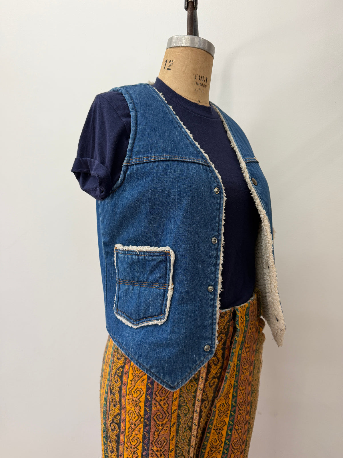1970s Fleece-Lined Denim Snap Vest
