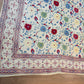 1970s Vintage Indian Cotton Hand Block Printed Uncut Fabric Yardage - Red / Cream / Blue / Green Large Blooms - 66" x 98" (#6)