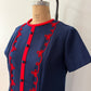 1970s Vintage Mod Navy w/ Red Scalloped Trim A-Line Dress